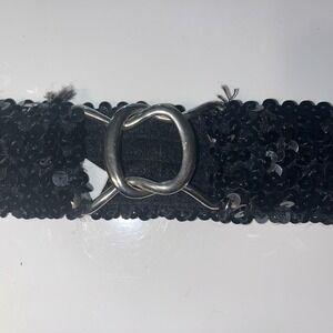 Vtg Y2K Black Sequin Belt New York & Company Glam Indie Whimsigoth Stretchy S/M